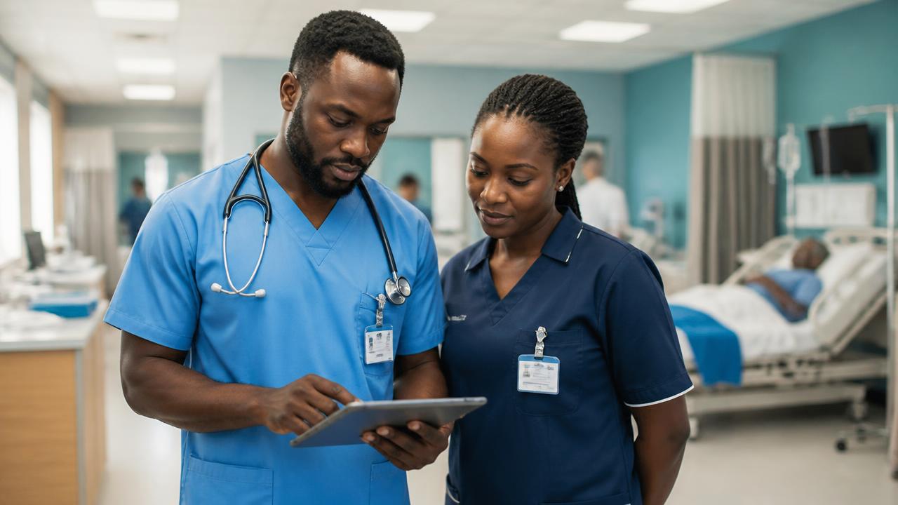 A nurse caring for a patient at the bedside